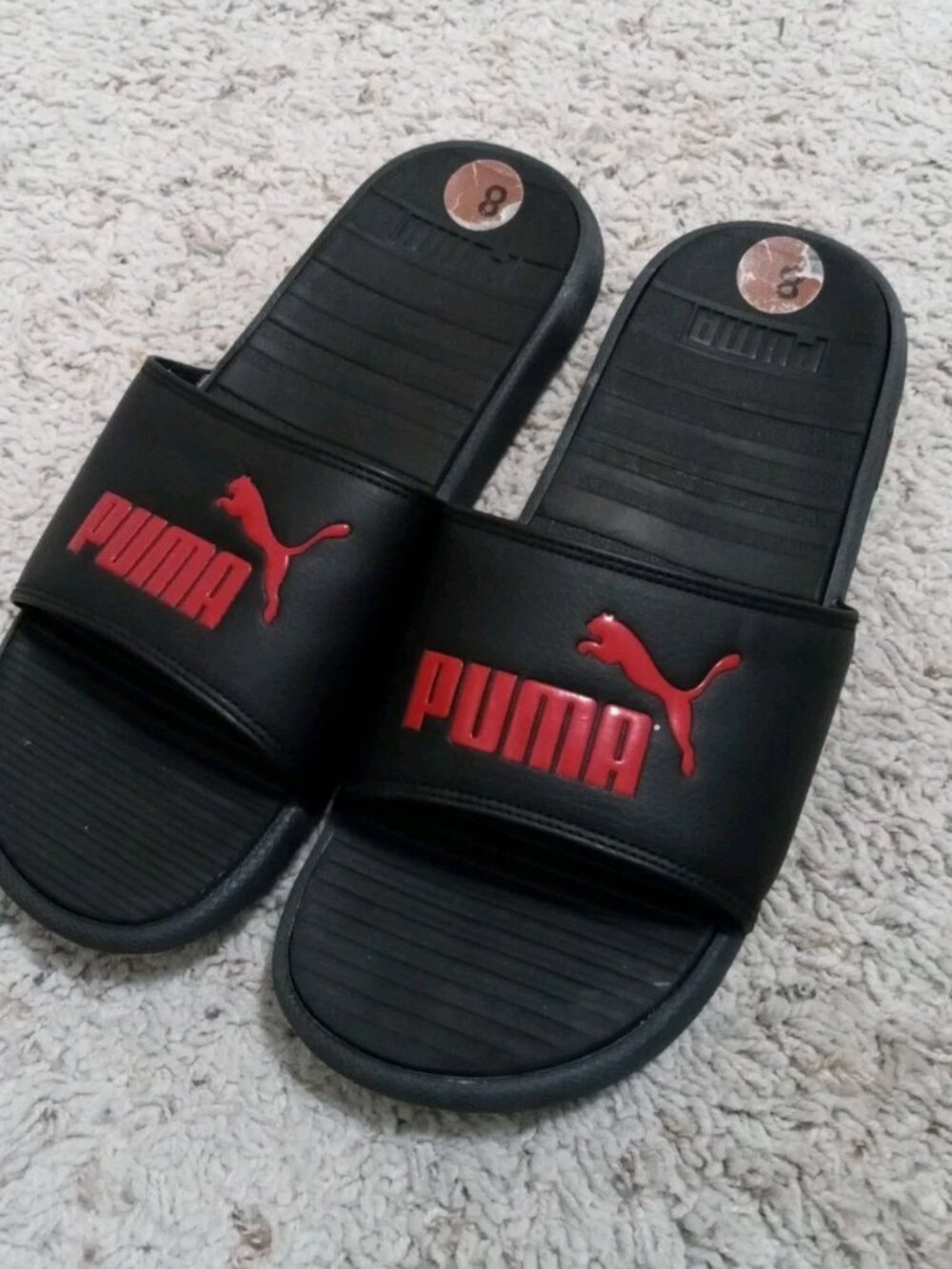 PUMA Cool Cat Slide Sandals for Men's Size 8 - Black/High Risk Red